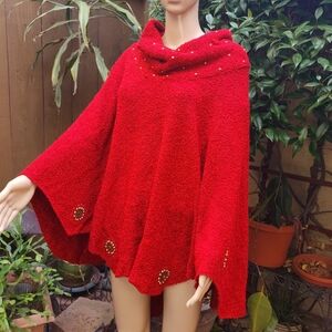 New Pegasus Brick Red Acrylic Poncho/Sweater w/ Beaded Embellishments